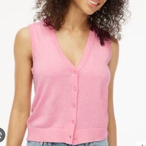 J.Crew Pink Knit Button Down Vest, Pink Sz M